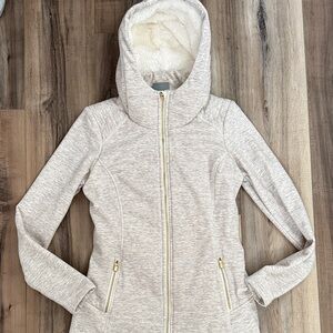 Athleta Women's gold zipper fur lined oatmeal Hooded Jacket size small